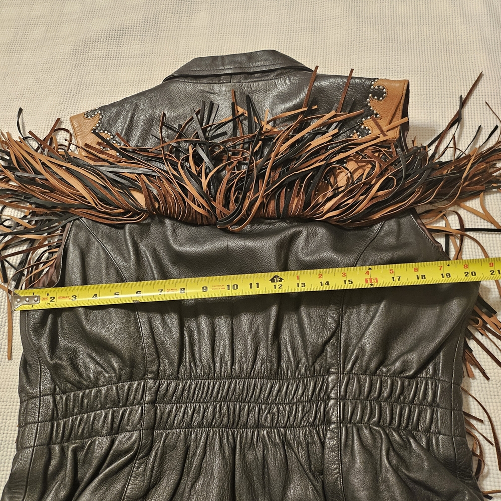 Western World by Shaf Leather Vest Black with Black And Brown Fringe Women’s 3XL - Picture 4 of 16